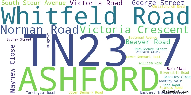 A word cloud for the TN23 7 postcode